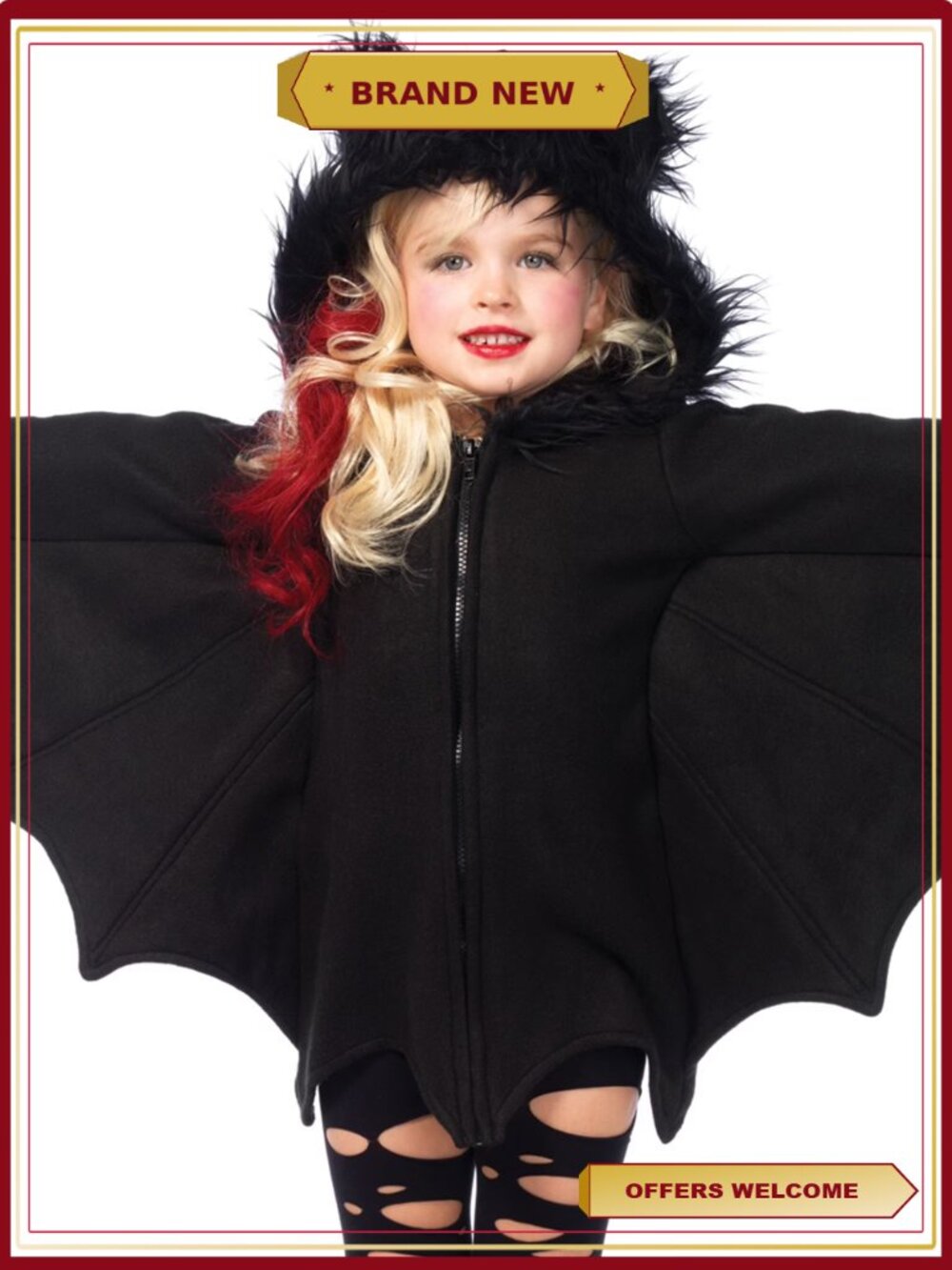 Cozy Fleece Bat Costume with Zipper Front and Wing Sleeves
